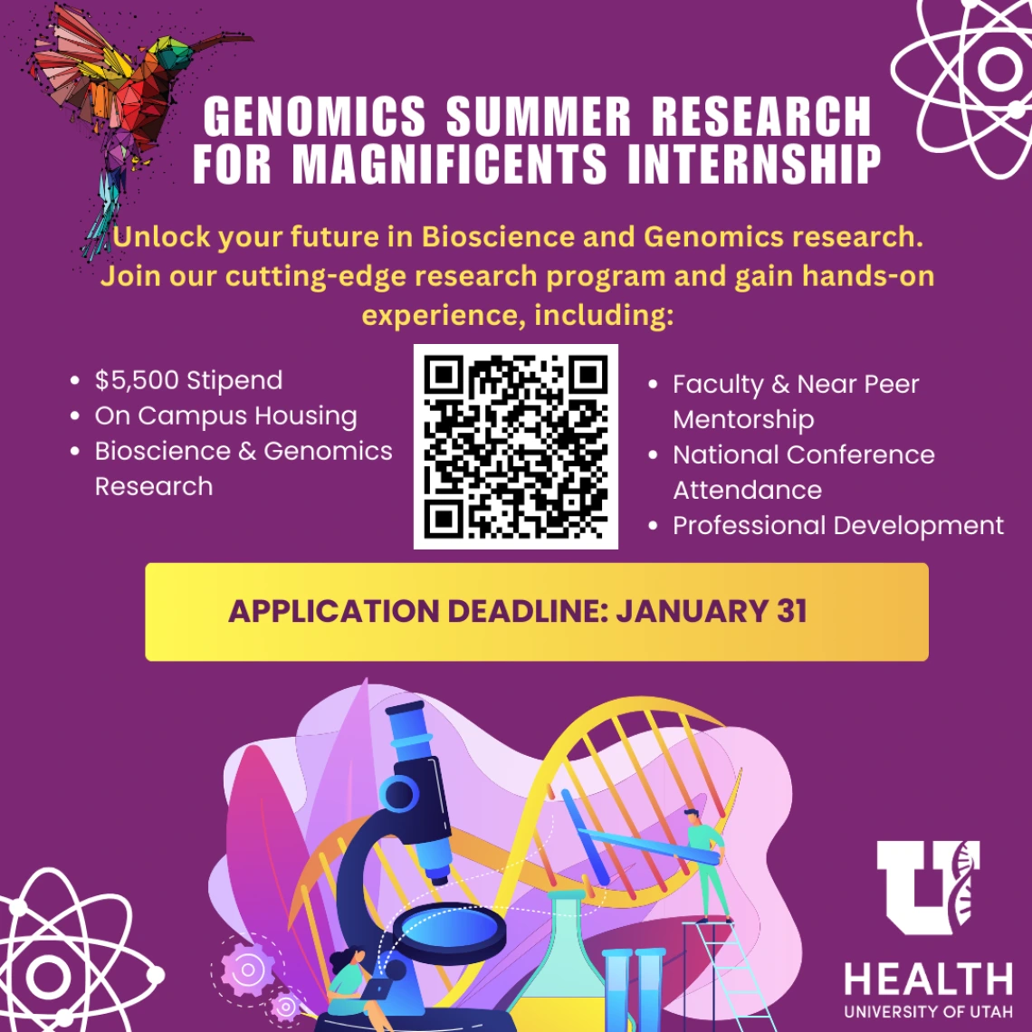 Genomics Summer Research for Magnificents Intership application deadline January 31 2025