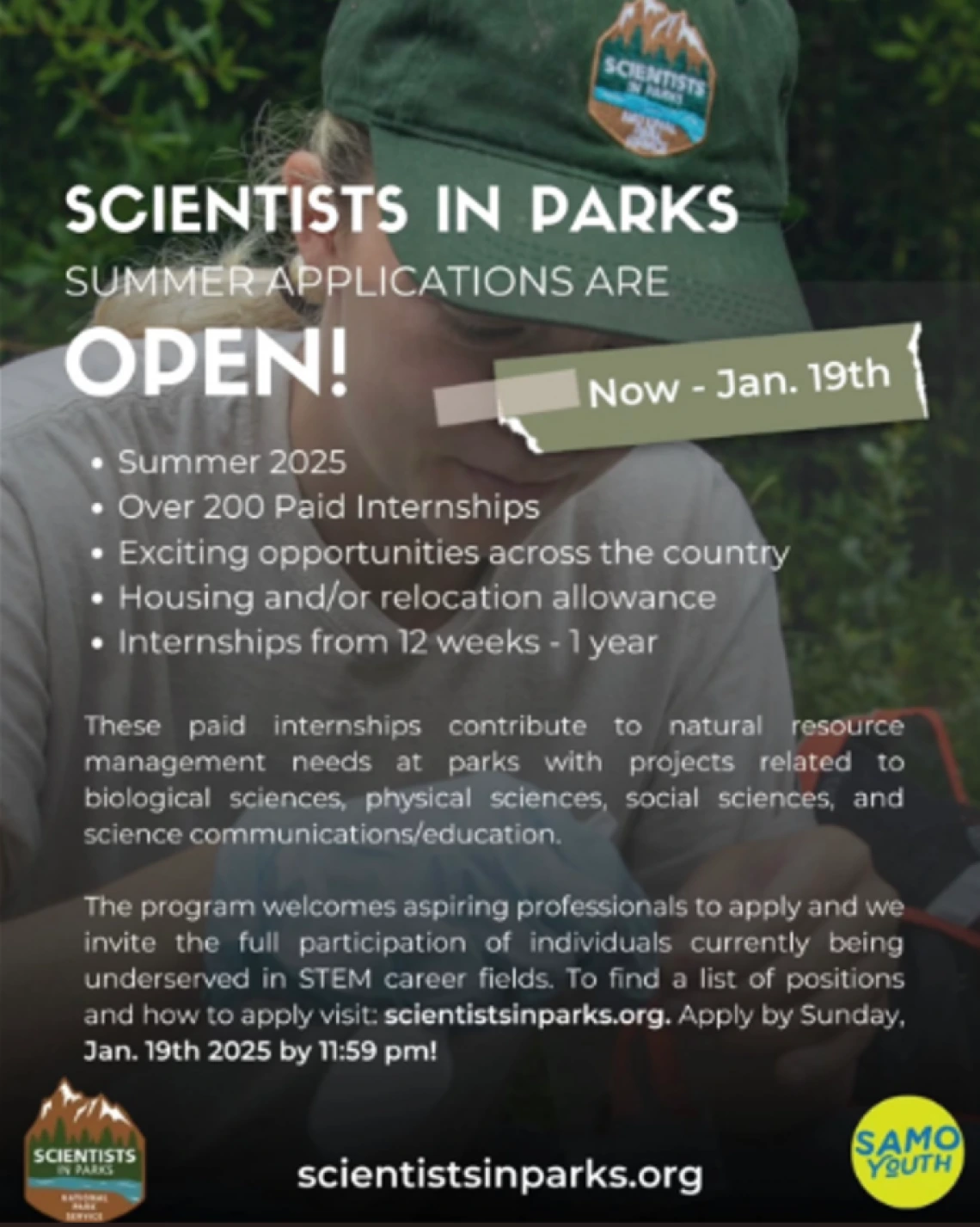 Scientists in Parks - Summer Applications are OPEN! from Now until January 19th