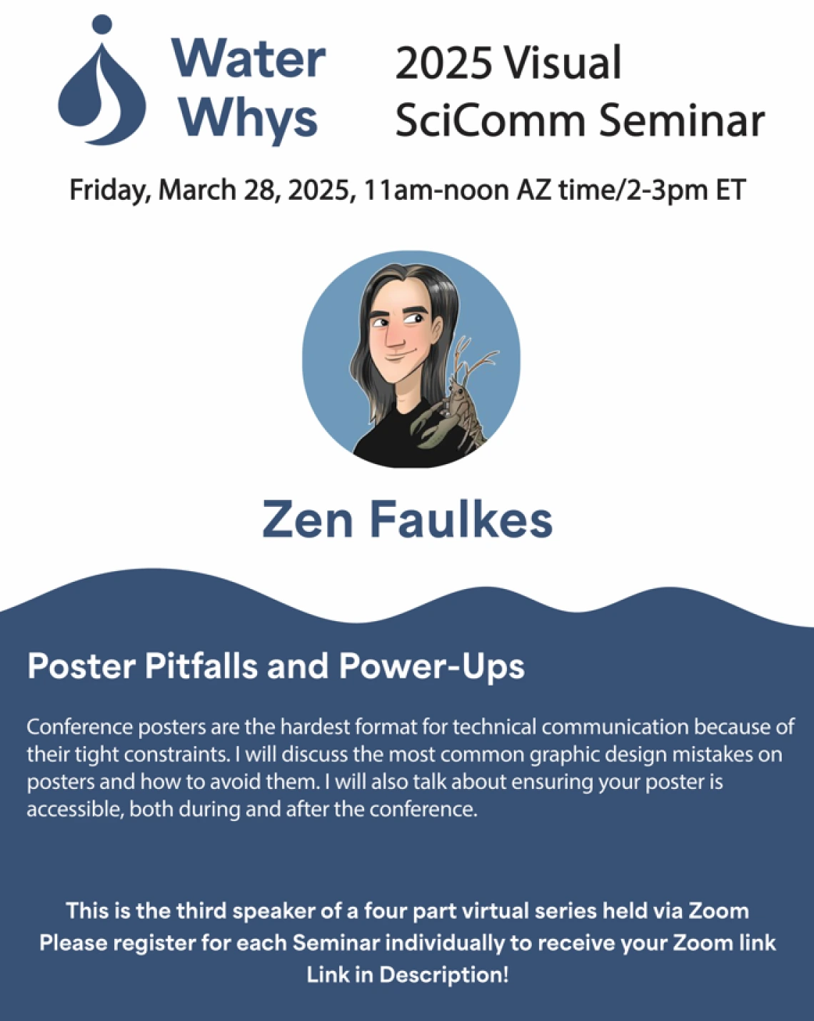 Water Whys 2025 Visual SciComm Seminar Friday, March 28 2025, 11am-noon AZ time/2-3pm ET