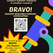 BRAVO! is actively recruiting applicants for Summer 2026 and will be holding a BRAVO! Info Session in person next week on Monday, July 14 at 4:00pm in the ENR2 Building, Room 210.