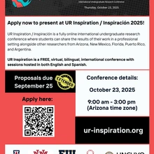 Extended deadline for UR Inspiration / Inspiration, a free, online, bilingual undergraduate research conference. Abstracts now due September 25. Follow link for full details.  